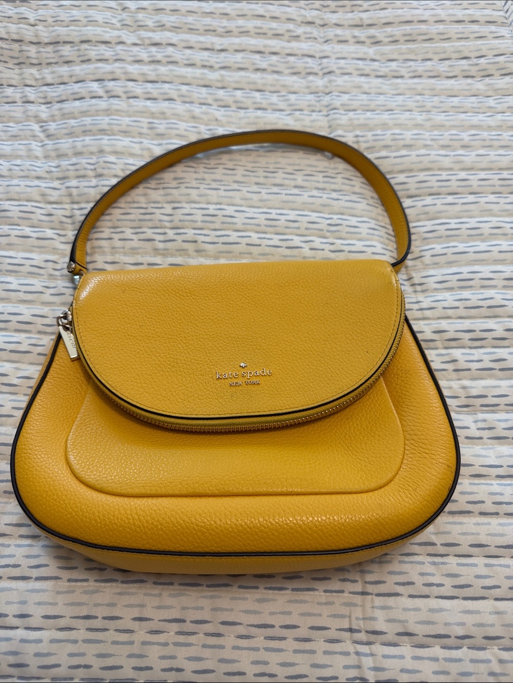 kate spade Pebbled Leather Shoulder Bag in Mustard Yellow